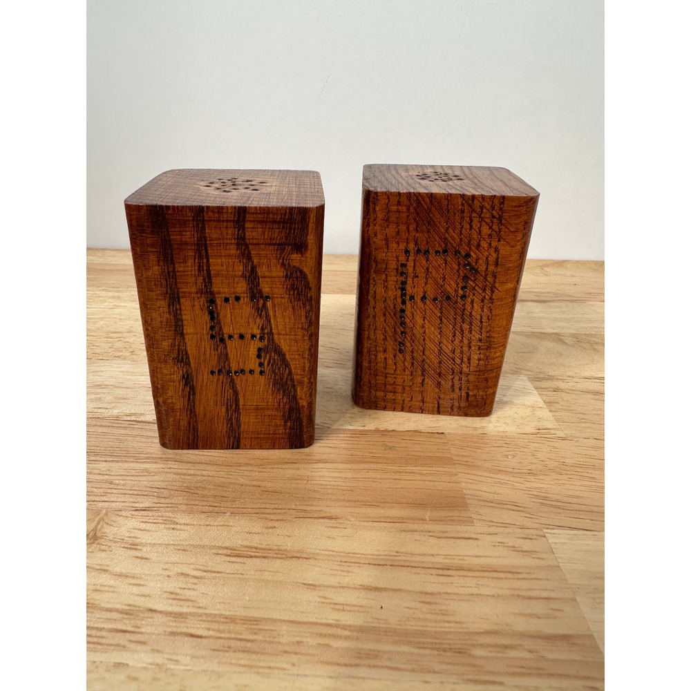Vintage Cottagecore Brown Wood Salt and Pepper Shakers Rustic Farmhouse MCM
